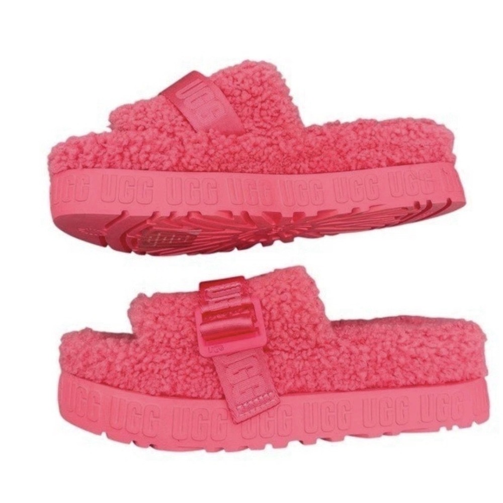 UGG Fluffita Pink Cloud Platform Slide Sandals Size 7 Shearling Sheepskin